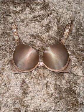 Victoria's Secret Bronze Shimmer Push-Up Bra with Rhinestone Straps